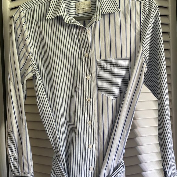 J. Crew Classic-fit cotton poplin shirtdress in mixed stripe Blue & White Size 2 - Picture 10 of 14